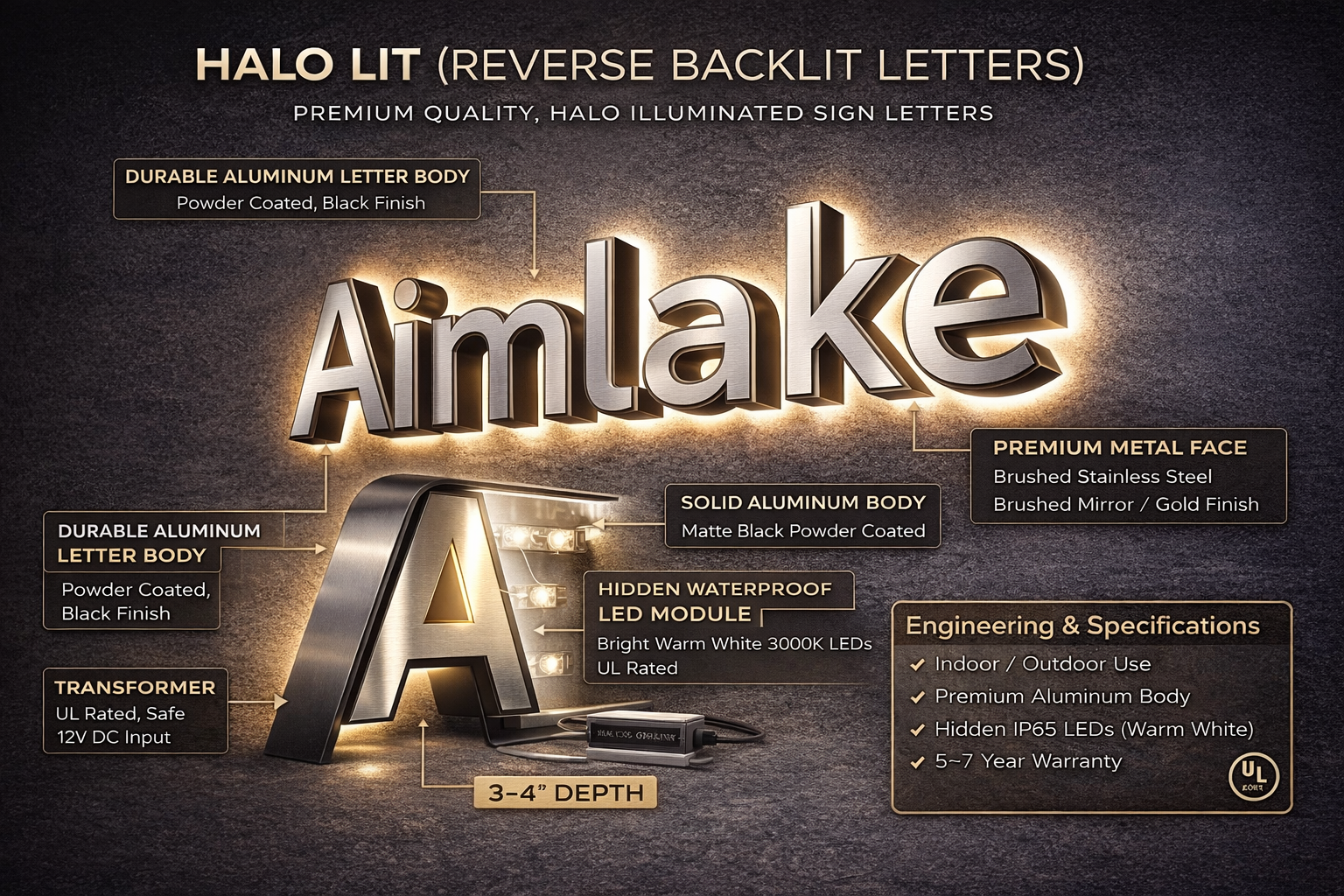 Halo-lit backlit channel letters signage example